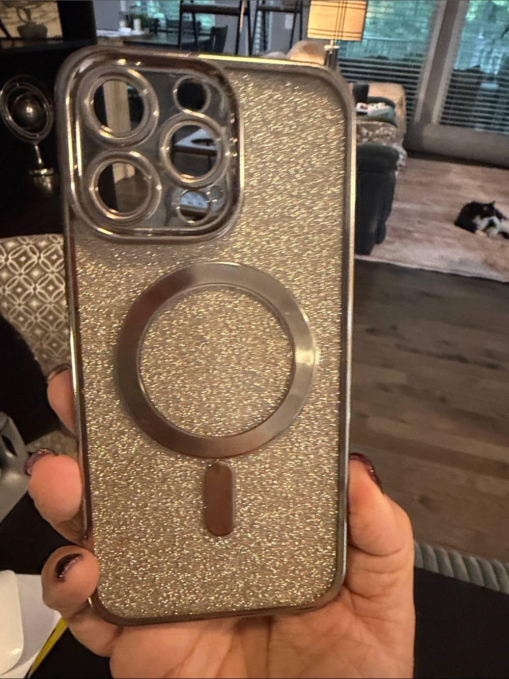 Glitter MagSafe-Compatible IPhone 15 Pro Max Phone Case - silver